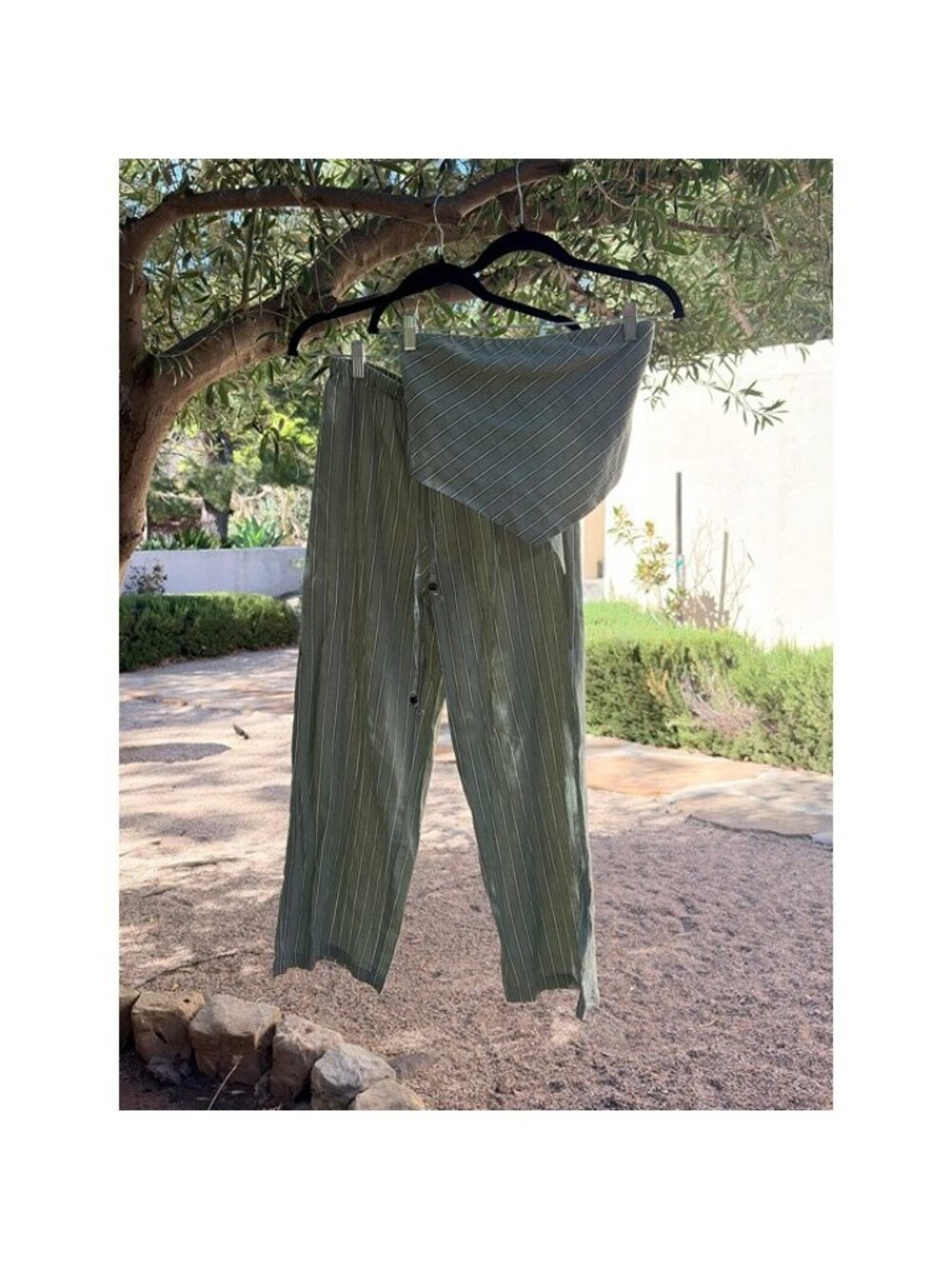 Zara Green Striped Scarf Top and Pants Set